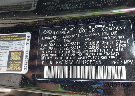 2020 Hyundai Tucson Limited from USA, damaged, VIN KM8J3CAL6LU238644
